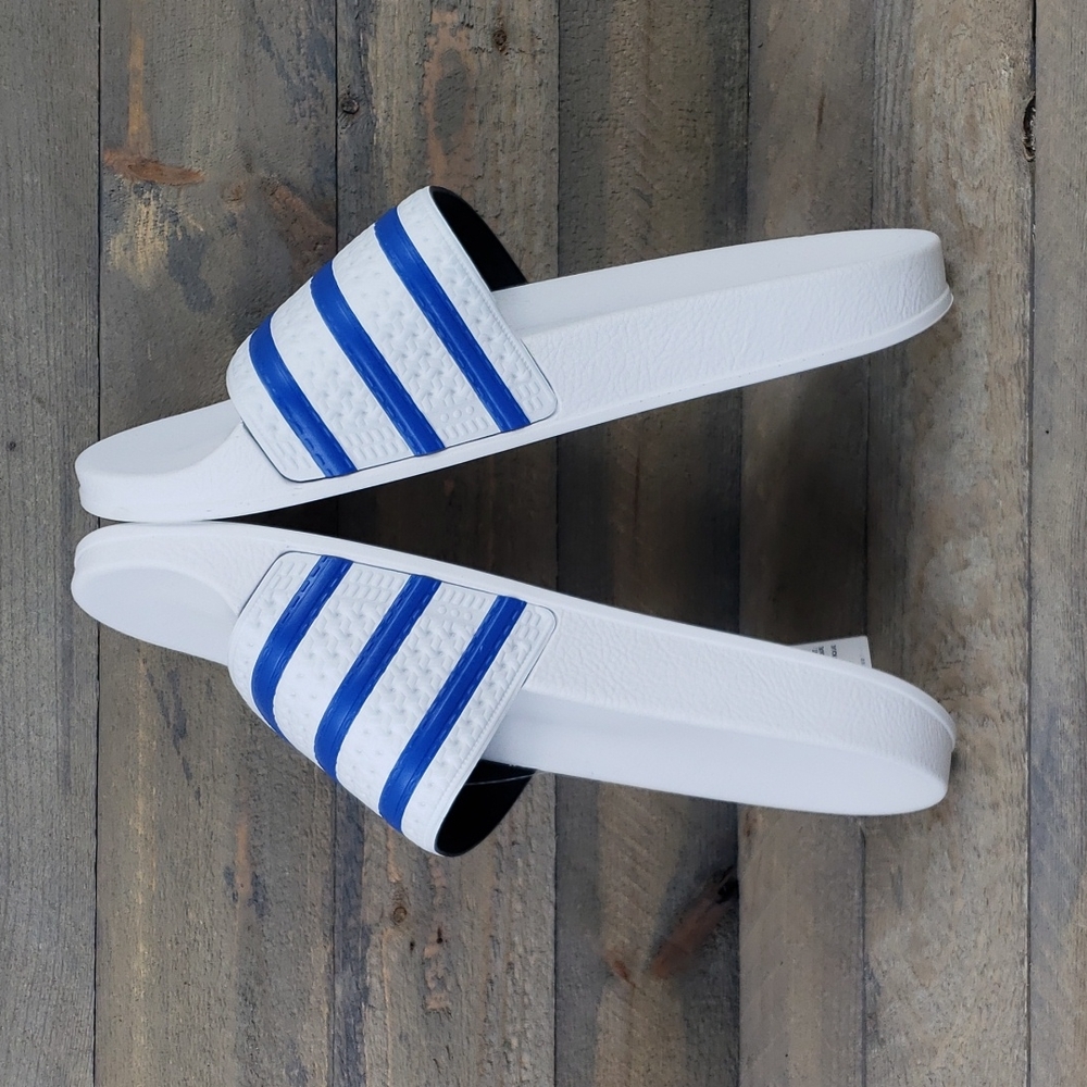 adidas Originals Men's Adilette Slides  Sandals White Blue - Picture 8 of 9